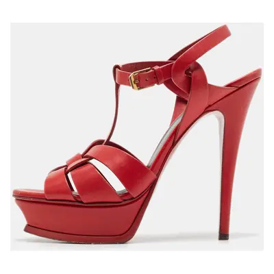 Saint Laurent Red Leather Tribute Platform Sandals Size