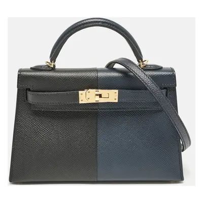 Hermès Noir/Bleu Indigo Epsom Leather Gold Finish Mini Kelly II Sellier Bag