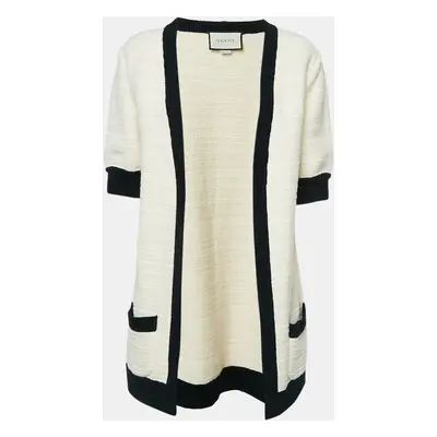 Gucci Cream Wool & Cotton Knit Open Front Cardigan