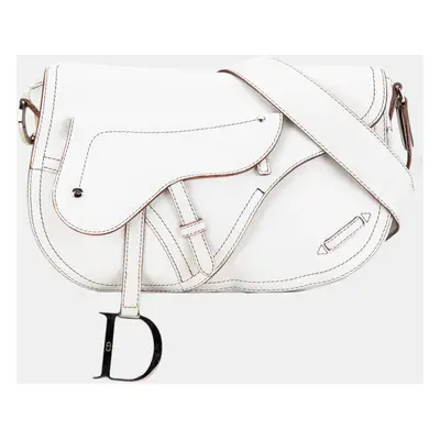 Dior White Calfskin Double Saddle Crossbody