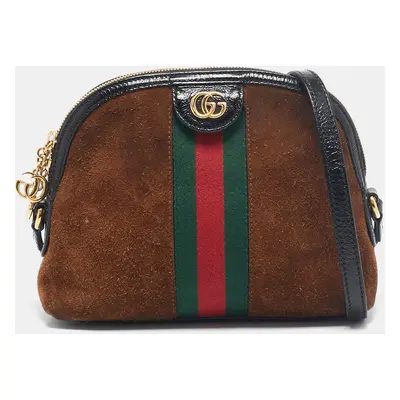 Gucci Brown/Black Suede and Patent Leather Ophidia Crossbody Bag