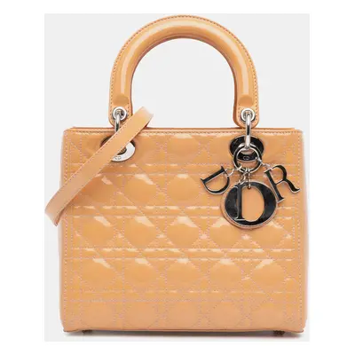 Dior Beige Medium Patent Cannage Lady Dior