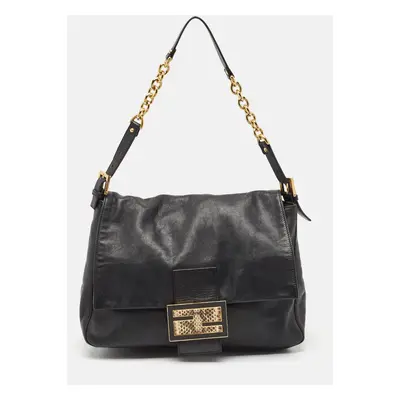 Fendi Black Leather Mamma Forever Shoulder Bag