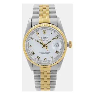 Rolex White 18K Yellow Gold Stainless Steel Datejust Automatic Men's Wristwatch mm