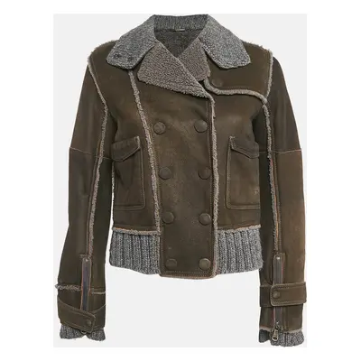 Dolce & Gabbana Brown Shearling Trim Leather Jacket