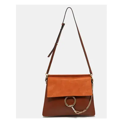 Chloe Brown Leather and Suede Faye Flap Shoulder Bag