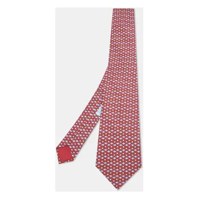 Hermès Red Printed Fish Silk Classic Tie