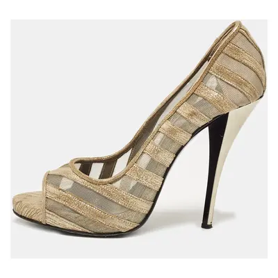 PIERRE HARDY Gold Mesh and Suede Peep Toe Pumps Size