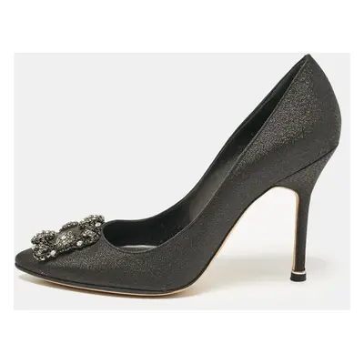 Manolo Blahnik Black Glitter Fabric Hangisi Pumps Size