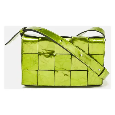 Bottega Veneta Metallic Green Leather Cassette Shoulder Bag