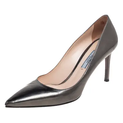 Prada Metallic Grey Leather Pointed Toe Pumps Size 36.5