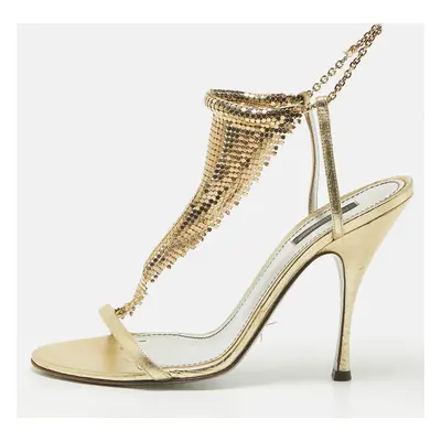 Dolce & Gabbana Metallic Gold Leather and Metal Ankle Strap Sandals Size