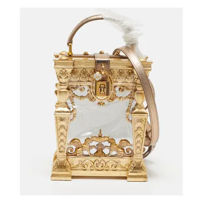 Dolce & Gabbana Gold Wood Acrylic Baroque Box Top Handle Bag