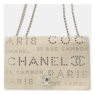 Chanel Brown Calfskin Logo Punched Chain Flap Bag