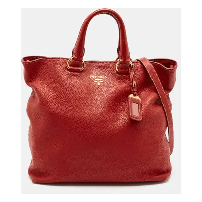 Prada Red Vitello Danio Leather Shopper Tote