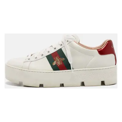 Gucci White Leather Bee Embroidered Ace Platform Sneakers Size 37.5