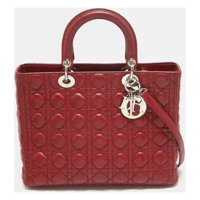 Dior Red Cannage Leather Lady Dior Tote