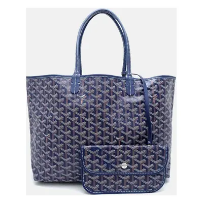 Goyard Navy Blue Canvas PVC Leather St. Louis PM Tote Bag