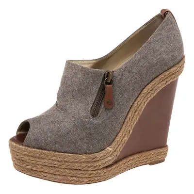 Christian Louboutin Grey Wool Deroba Espadrilles Wedge Sandals Size