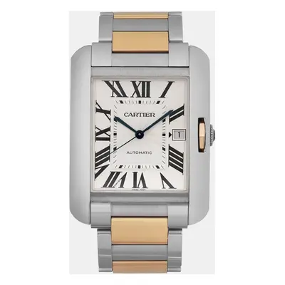 Cartier Silver 18K Rose Gold Steel Tank Anglaise W5310006 Automatic Men's Wristwatch 47mm