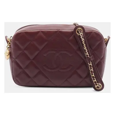 Chanel Red CC Quilted Lambskin Diamond Camera Bag