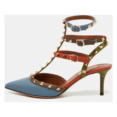 Valentino Multicolor Leather Rockstud Ankle Strap Pumps Size