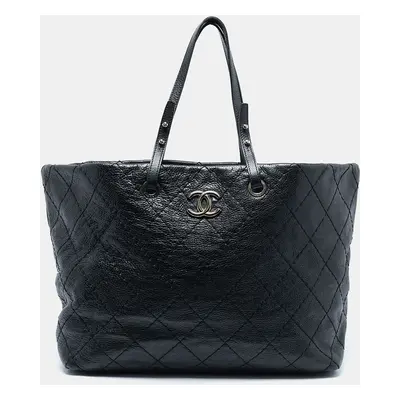 Chanel Black Quilted Leather On the Road Bag