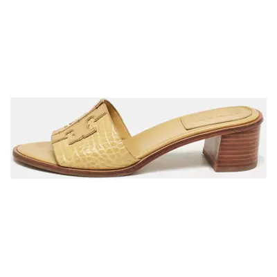 Tory Burch Yellow Croc Embossed Leather Ines Slide Sandals Size