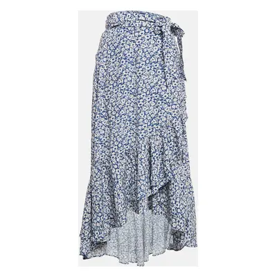 Polo Ralph Lauren Blue Floral Print Viscose Ruffled Midi Wrap Skirt