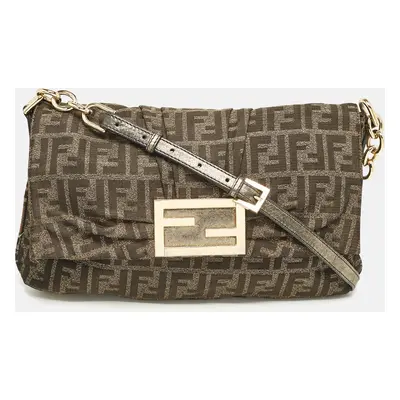 Fendi Brown Zucca Fabric Mia Flap Shoulder Bag