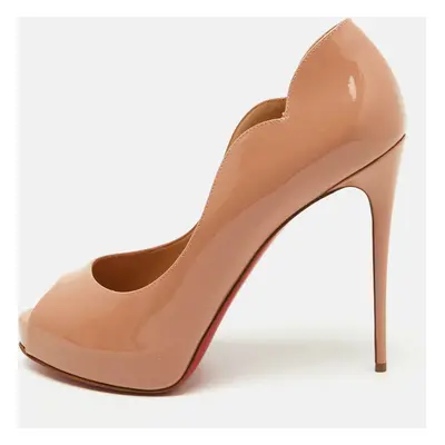 Christian Louboutin Nude Patent Leather Hot Chick Alta Peep Toe Pumps Size