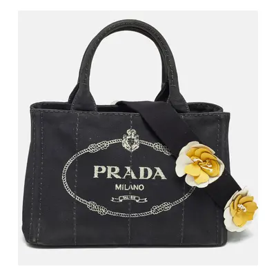 Prada Black/White Canvas Small Canapa Logo Tote