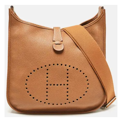 Hermes Gold Taurillon Clemence Leather Evelyne III GM Bag