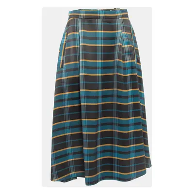 Elisabetta Franchi Blue Tartan Check Pleated Midi Skirt