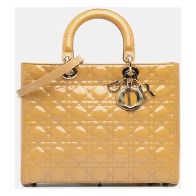 Dior Beige Large Patent Cannage Lady Dior