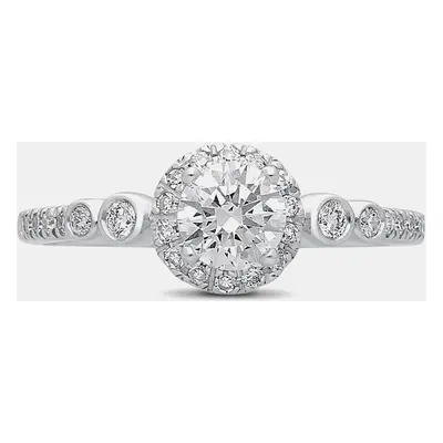 14K White gold 0.80Ct Round Cut Halo Lab Grown Diamonds Bridal Ring US