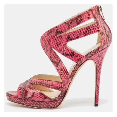 Jimmy Choo Pink Python Collar Platform Sandals Size