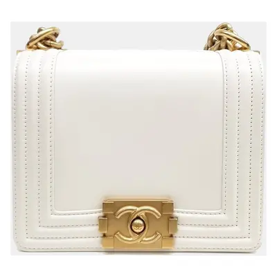 Chanel White Leather Cruise Boy Mini Bag