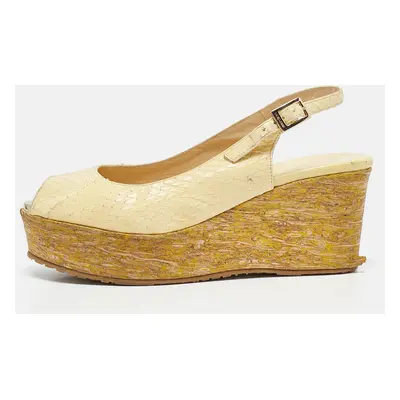 Jimmy Choo Yellow Snakeskin Leather Wedge Sandals Size