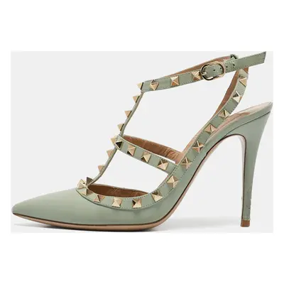 Valentino Mint Green Leather Rockstud Ankle Strap Pumps Size