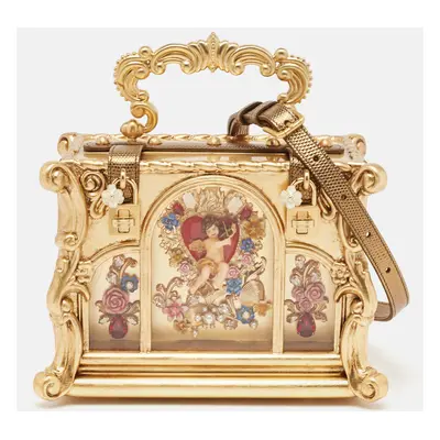 Dolce & Gabbana Gold Wood Angel Cherub Box Top Handle Bag