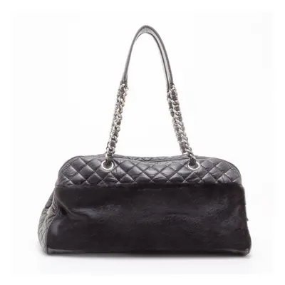 Chanel Black Leather and Fur Satchel