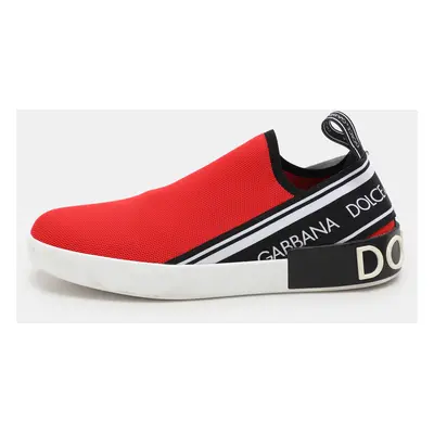 Dolce & Gabbana Red/Black Knit Fabric Portofino Slip On Sneakers Size