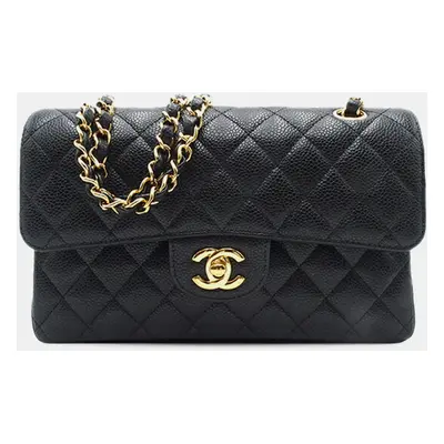 Chanel Black Caviar Leather Small Classic Double Flap Bag