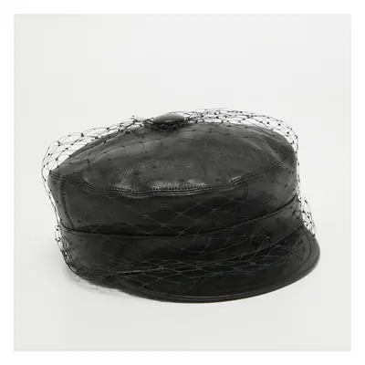 Dior Black Leather Newsboy Veil Cap