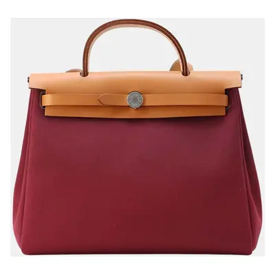 Hermes Bordeaux/Brown Toile Military Vache Leather Herbag Zip Hunter PM Bag