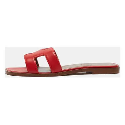 Hermes Red Leather Oran Slide Sandals Size 36.5