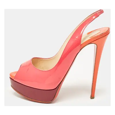 Christian Louboutin Pink Patent Leather Lady Peep Toe Slingback Platform Pumps Size 38.5