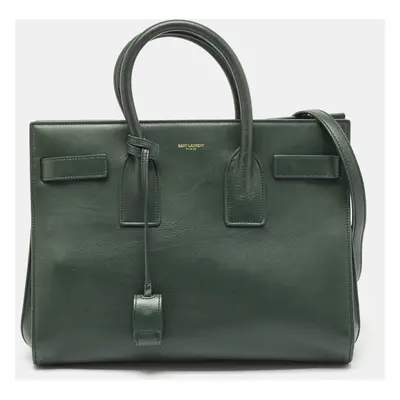 Saint Laurent Green Leather Small Classic Sac De Jour Tote