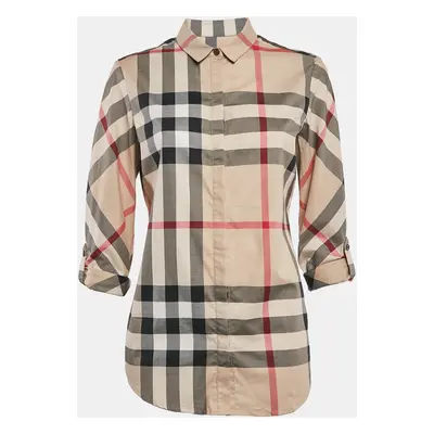 Burberry Beige House Check Stretch Cotton Button Front Shirt